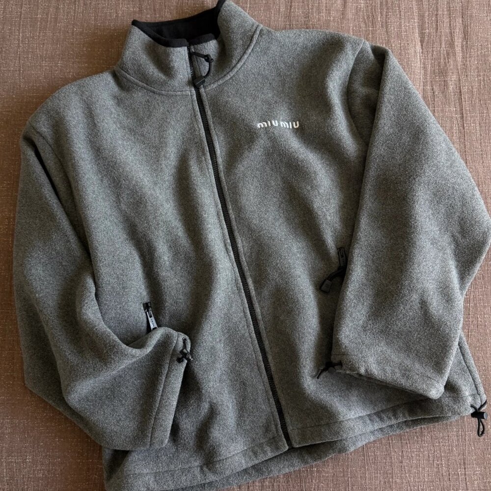 MIU MIU SS24 Women's Logo Embroidered Stand Collar Zipper Jacket